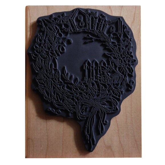 Decorative Birdhouse Wreath Wood Rubber Stamp By Stampendous Made In USA - Picture 2 of 6